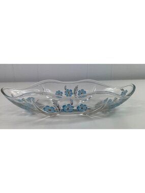 Anchor Hocking Swedish Blue Cornflower Glass Relish Dish Footed MCM